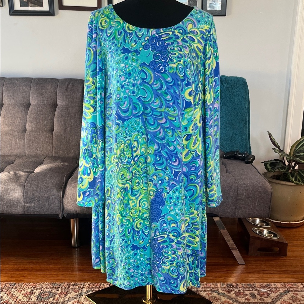 Lilly Pulitzer Blue and Green Patterned Shift Dress